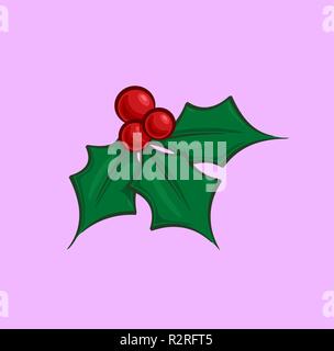 Cartoon Illustration of a Christmas Holly Mistletoe. Vector Icon: Lines, Color, Shadows and Lights neatly in well-defined layers & groups Stock Vector