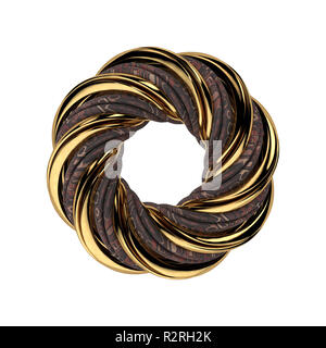 3D Mobius object, composed of gold and textile stripes, isolated on the white background. 3D rendering Stock Photo