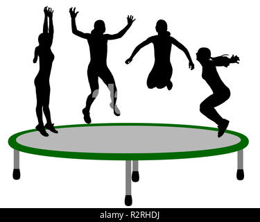 woman on trampoline Stock Photo