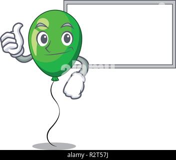 Thumbs up with board green balloon cartoon Birthday very funny Stock Vector