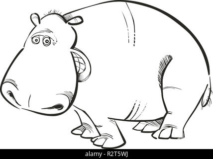 Black and White Cartoon Illustration of Hippopotamus Wild Animal Stock ...