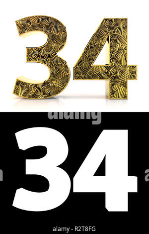 Gold Number 34 Gold Number Thirty Stock Illustration 2302370097
