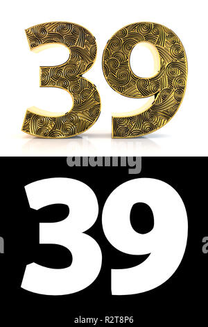 3d illustration of golden number 39 or thirty nine isolated on beige