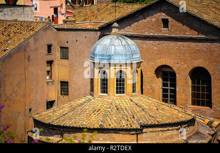 Rooftops in the Roman Forum. Close up views to a church roof, viewed from Palatine Hill Stock Photo