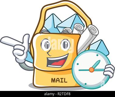 With clock the bag with shape mail cartoon Stock Vector