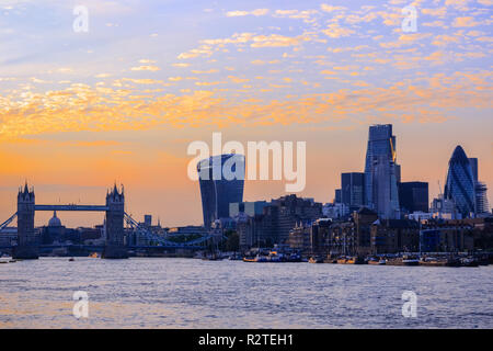 Cityscape of London at sunset with landmarks Stock Photo