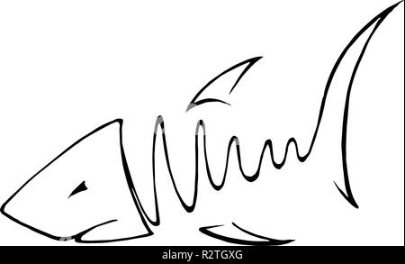 Stylized hand drawn illustration of a dangerous shark. Stock Vector