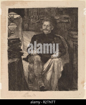 Franz Rose in His Study. Dated: 1893. Dimensions: plate: 37.1 x 29.8 cm (14 5/8 x 11 3/4 in.)  sheet: 39.7 x 34.4 cm (15 5/8 x 13 9/16 in.). Medium: etching in black on wove paper. Museum: National Gallery of Art, Washington DC. Author: Albert Welti. Stock Photo