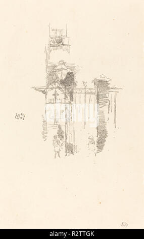 Entrance Gate. Dated: 1887. Dimensions: image: 14.8 × 12 cm (5 13/16 × 4 3/4 in.)  sheet: 31.2 × 20.2 cm (12 5/16 × 7 15/16 in.). Medium: lithograph in black on laid paper. Museum: National Gallery of Art, Washington DC. Author: WHISTLER, JAMES ABBOTT MCNEILL. Stock Photo