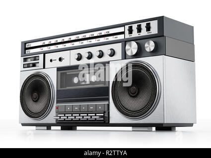 Vintage cassette player isolated on white background. 3D illustration. Stock Photo