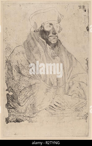 Erasmus of Rotterdam. Dated: probably 1626/1641. Medium: etching. Museum: National Gallery of Art, Washington DC. Author: Sir Anthony van Dyck after Hans Holbein the Younger. Stock Photo