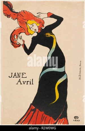 Jane Avril. Dated: 1899. Dimensions: image: 56 x 38 cm (22 1/16 x 14 15/16 in.)  sheet: 56 x 38 cm (22 1/16 x 14 15/16 in.). Medium: 5-color lithograph [poster] on thin wove paper. Museum: National Gallery of Art, Washington DC. Author: Henri de Toulouse-Lautrec. TOULOUSE-LAUTREC, HENRI DE. Stock Photo