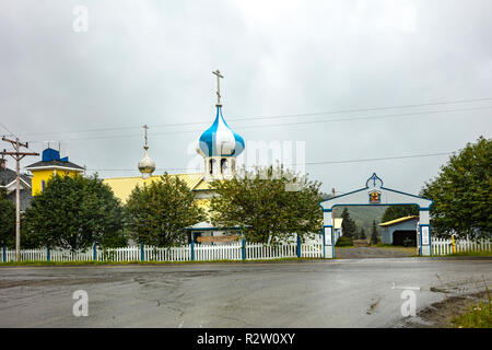 Nicholaevsk, AK - Aug 23, 2018: A view of the Church of St Nicholas, a Russian Orthodox Church in Nikolaevsk on Kenai Peninsula in Alaska, USA Stock Photo