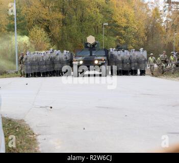 Soldiers of the 1st Squadron, 89th Cavalry Regiment, 2nd Brigade Combat Team, 10th Mountain Division participated in a culminating event to validate their training at the Joint Multinational Readiness Center (JMRC) in Hohenfels, Germany Nov. 5, 2018.  The Soldiers are participating in mission rehearsal exercises tailored to their upcoming deployment to Kosovo. Soldiers will deploy to Kosovo in support of Multinational Battle Group East Kosovo Forces (KFOR).  KFOR is a NATO-led international peacekeeping force, which is responsible for establishing a secure environment in Kosovo. (Hawaii Army N Stock Photo