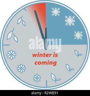 Winter is coming. Clock. Change of seasons Stock Vector