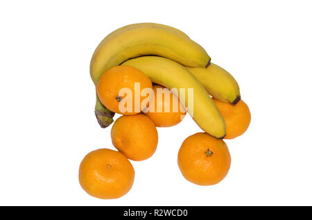image of ripe tangerines and bananas isolated on white background Stock Photo