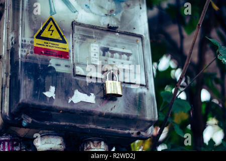 old electric panel with lock Stock Photo