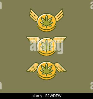 Cannabis coin with wings vector icon Stock Vector