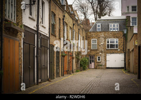 London, UK - February, 2019. A typical alley with residential buildings in Portobello Road in the Notting Hill area. Stock Photo