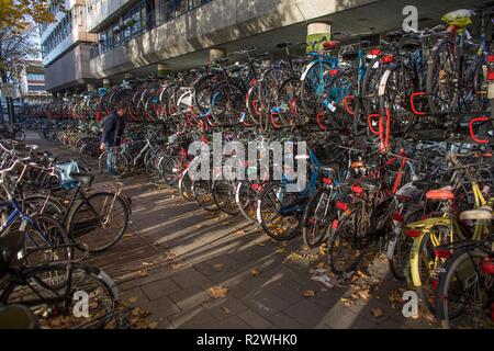 Bicycle parking garage at Utrecht Central Station. Stock Photo
