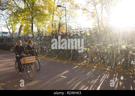 Bicycle parking garage at Utrecht Central Station. Stock Photo