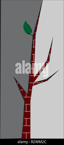 abstract vector of cracked wall with fresh green leaf Stock Vector