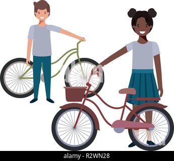 children with bicycle avatar character Stock Vector