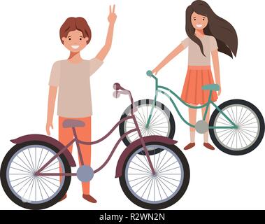 children with bicycle avatar character Stock Vector