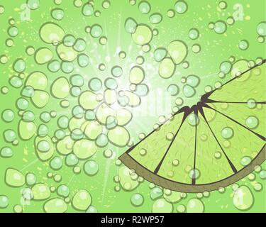 Bubbles in mojito with slice of lime, vector illutration Stock Vector