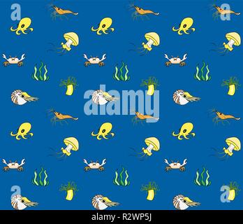 Seamless vector pattern with sea creatures Stock Vector