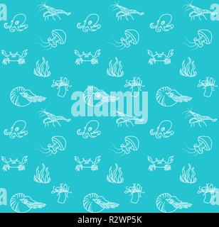 Seamless vector pattern with sea creatures Stock Vector