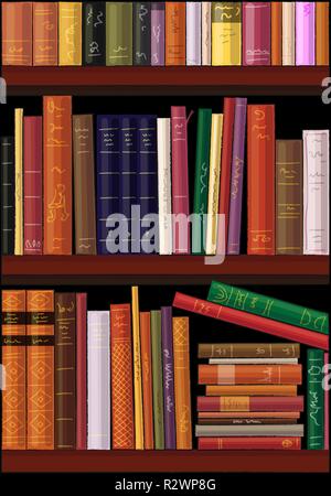 Colored books on shelves, vector illutration Stock Vector