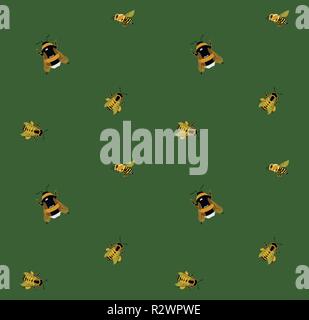 Seamless pattern with bees and bumblebee, vector illustration Stock Vector