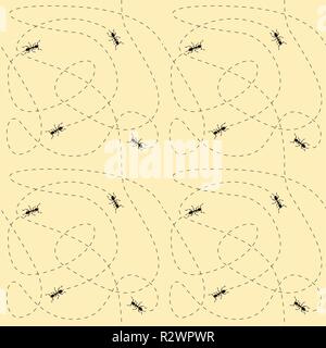 Seamless pattern with ants and their traces, vector illustration Stock Vector