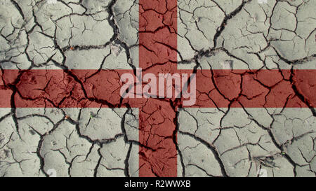 Political Crisis Or Environmental Concept: Mud Cracks With England Flag Stock Photo