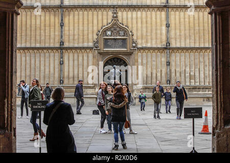 One of a set of (20) images related to the city of Oxford, steeped in historical buildings. Viewed here is the courtyard of the Old Bodleian Library. Stock Photo