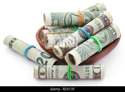 Rolled US Dollar over white background Stock Photo