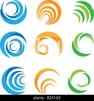 circle, water, logo, wind, sphere, plant, leaves, wings, flame, sun, abstract, infinity, Set of round icon symbol vector design Stock Vector
