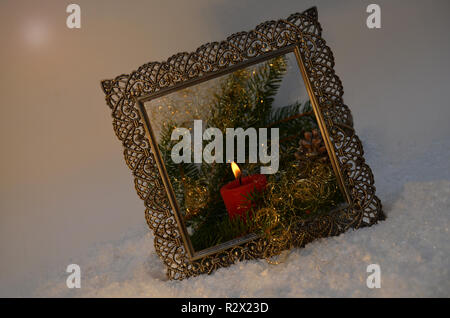 Advent arrangement in the nostalgic picture frame Stock Photo