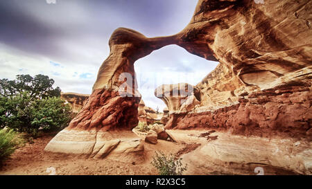 rock in arches national park - panoramic view- sky scenics in arches national park - panoramic view- sky scenics - nature Stock Photo