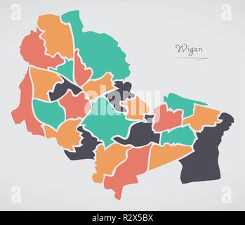 Modern City Map - Wigan city of England with wards and titles UK ...