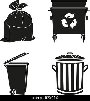 Black and white garbage silhouette collection Stock Vector