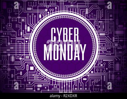 Cyber monday sale design template. Ultra violet technology background. Vector illustration. Stock Vector