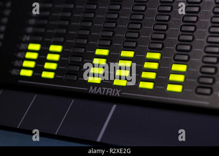 Professinal Audio Mixing Desk/ console Display with vu indicators, matrix led Stock Photo