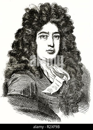 Old engraved portrait of Charles Perrault (1628 – 1703) , French author. By unidentified author, publ. on Magasin Pittoresque, Paris, 1846 Stock Photo