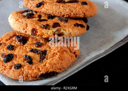 Shortbread with raisins on the table Stock Photo