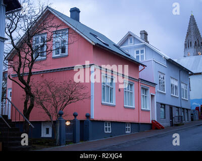 REYKJAVIK, ICELAND-OCTOBER 22, 2018: Typical capital street with old houses on it Stock Photo