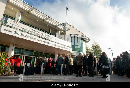 Racegoers queue up ahead of Day Two of the November Meeting at Cheltenham Racecourse Stock Photo