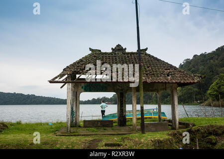 An ancient pavilion near a lake in Mount Putuo zhoushan city zhejiang province China. Stock Photo