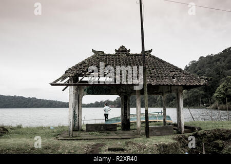 An ancient pavilion near a lake in Mount Putuo zhoushan city zhejiang province China. Stock Photo